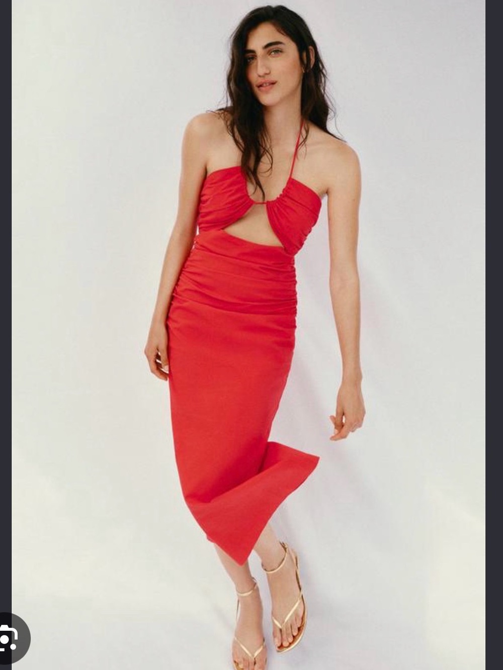 Zara Red Cutout Halter Midi Dress Size Small
